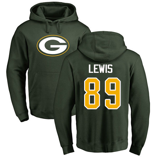 Men Green Bay Packers Green 89 Lewis Marcedes Name And Number Logo Nike NFL Pullover Hoodie Sweatshirts